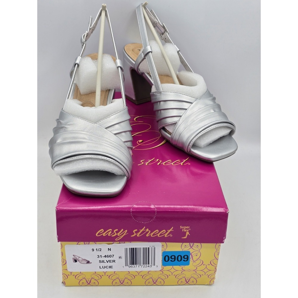 Easy Street Lucie Slingback Sandals Open Toe Women's Silver Sz 9.5 N Narrow NEW